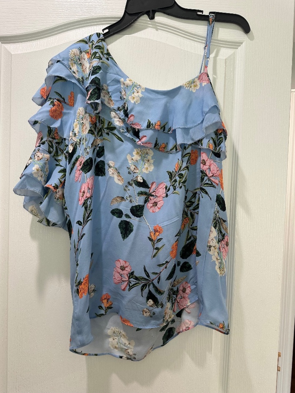 Parker one shoulder ruffled silk blouse